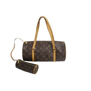 LOUIS VUITTON Papillon Handbag Pouch Cylindrical Monogram Canvas Brown